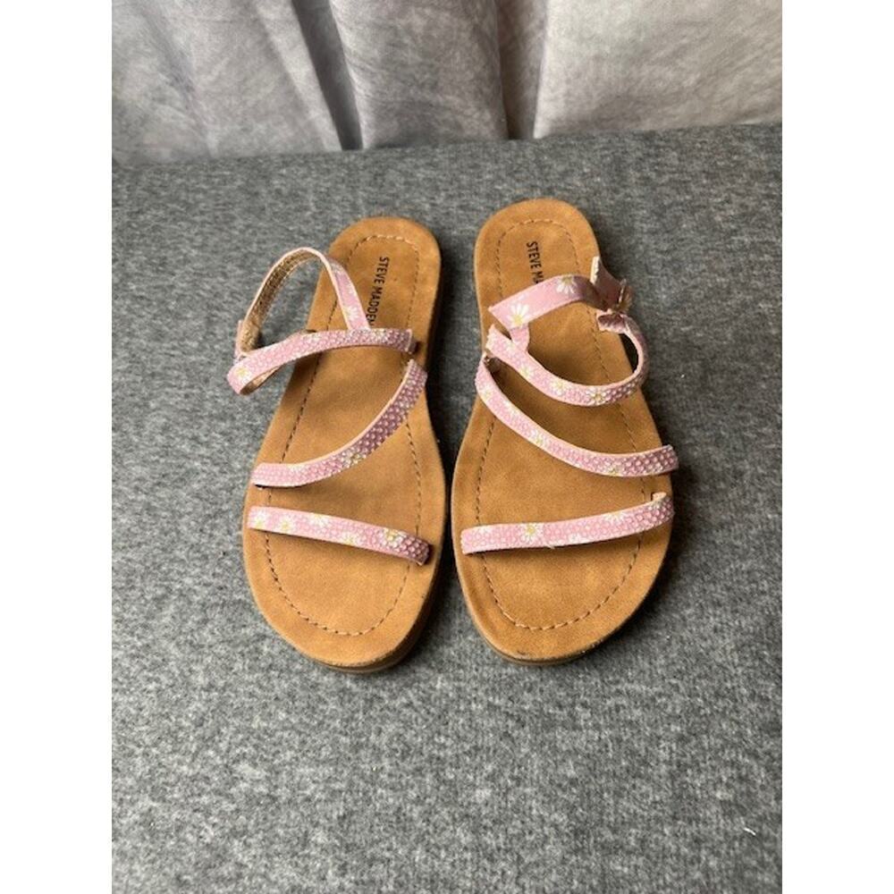 New Girls Steve Madden Jplum Pink Faux Leather Rhinestone Sandals Size 4 M - Picture 2 of 6